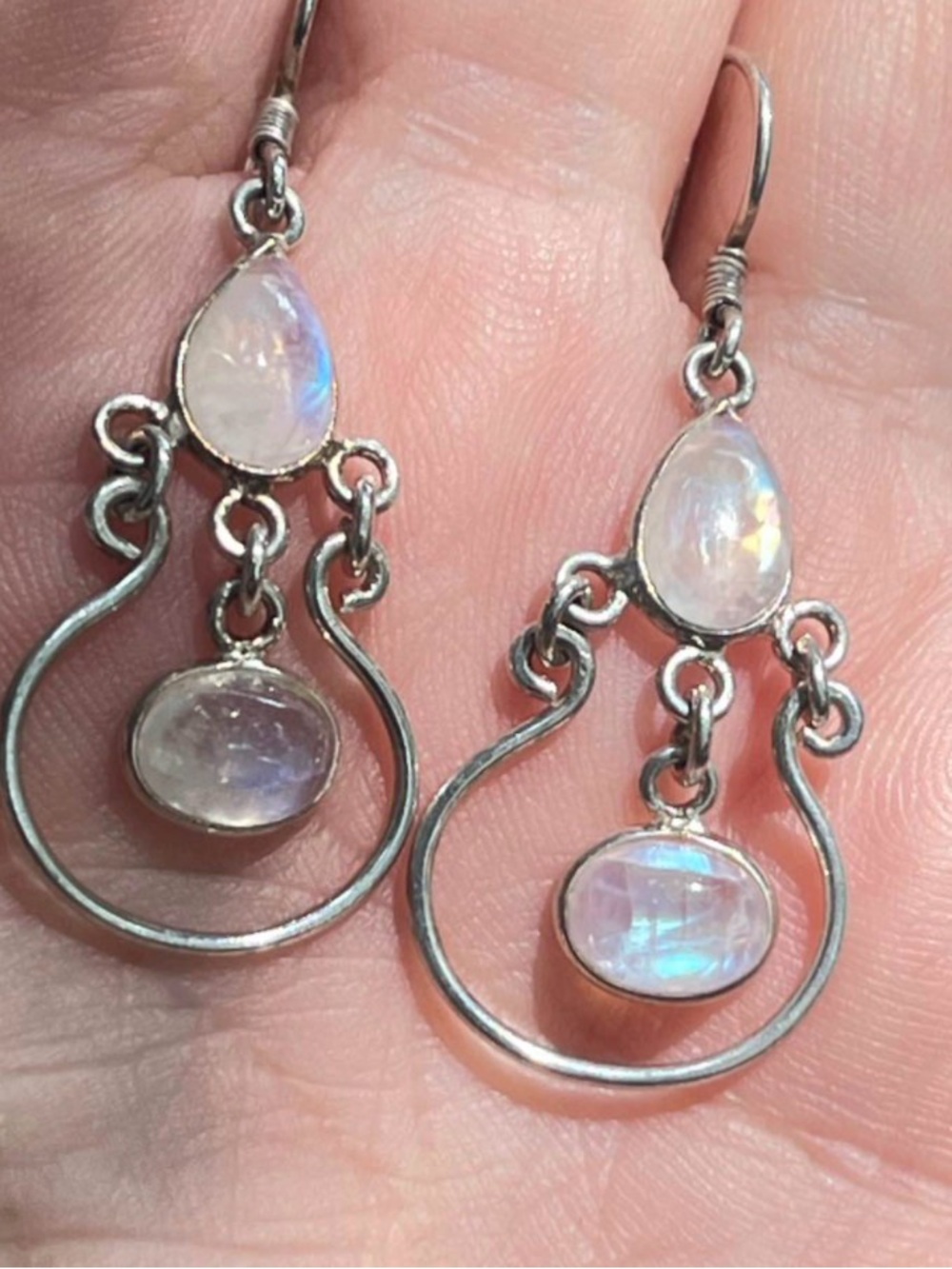 Sterling Silver Moonstone Drop Earrings - Iridescent White - Picture 4 of 5